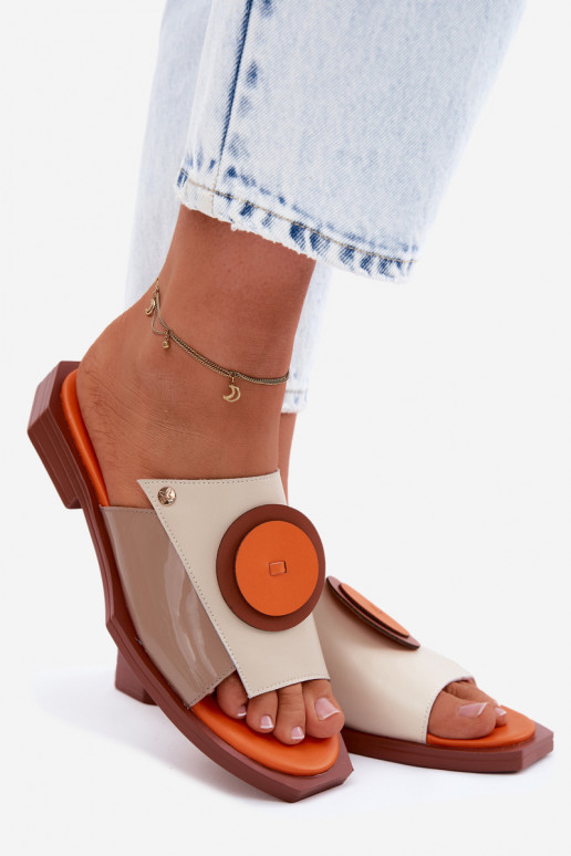 Kožené papuče Dámske geometrický dizajn Máciejka K7479-18 béžová-oranžová