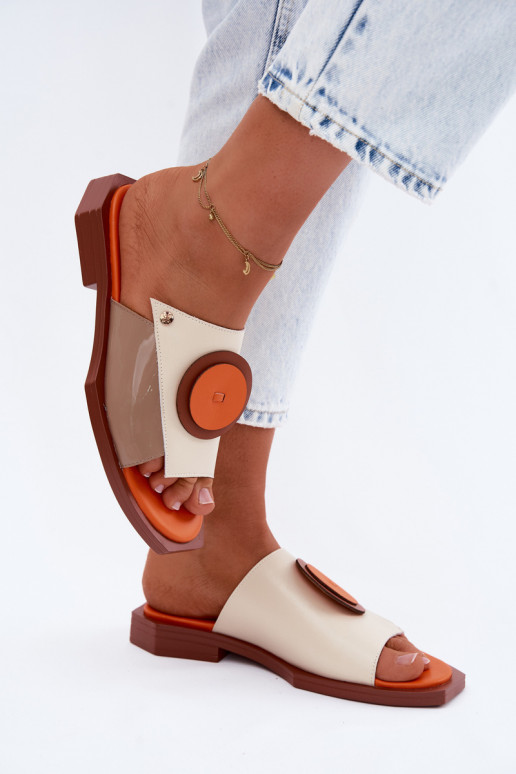 Kožené papuče Dámske geometrický dizajn Máciejka K7479-18 béžová-oranžová