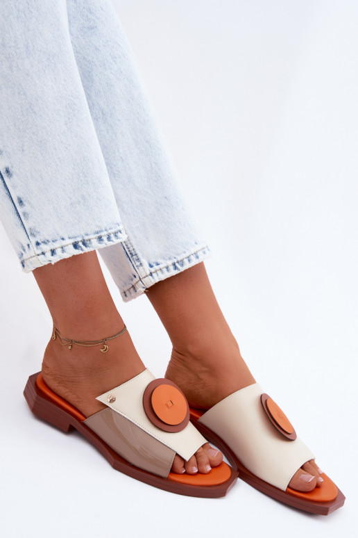 Kožené papuče Dámske geometrický dizajn Máciejka K7479-18 béžová-oranžová