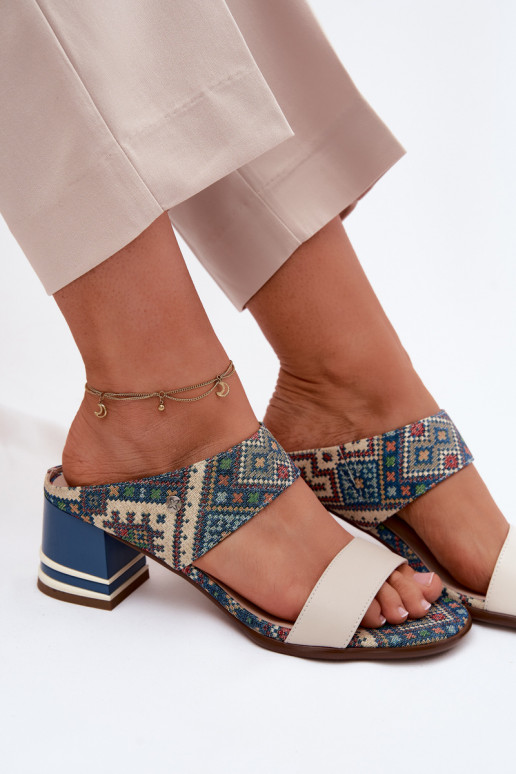 Kožené Vzorované Dámske papuče s podpätkami Máciejka K7522-04 béžová-Modrá