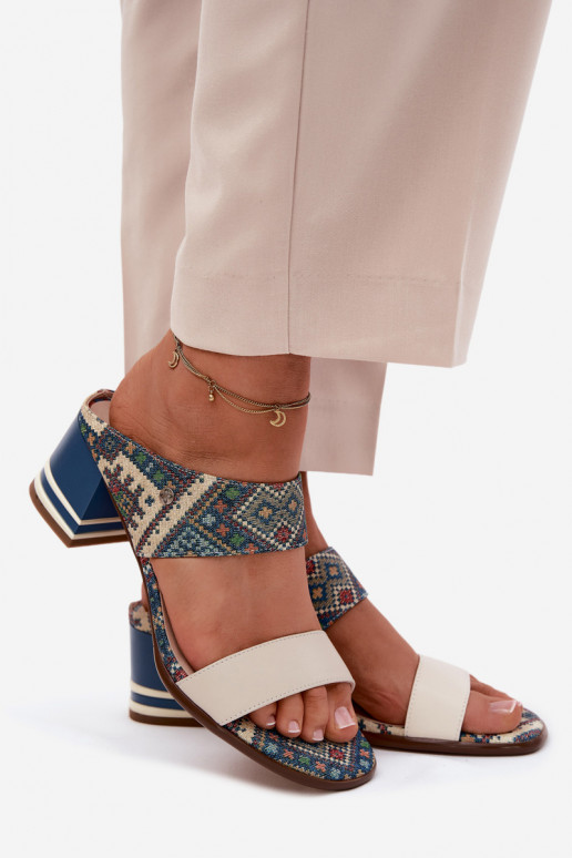 Kožené Vzorované Dámske papuče s podpätkami Máciejka K7522-04 béžová-Modrá