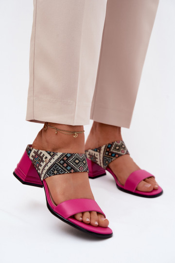 Kožené Vzorované Dámske papuče s podpätkami Máciejka K7522-15 Ružová