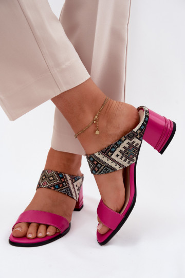 Kožené Vzorované Dámske papuče s podpätkami Máciejka K7522-15 Ružová 2