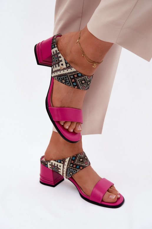 Kožené Vzorované Dámske papuče s podpätkami Máciejka K7522-15 Ružová