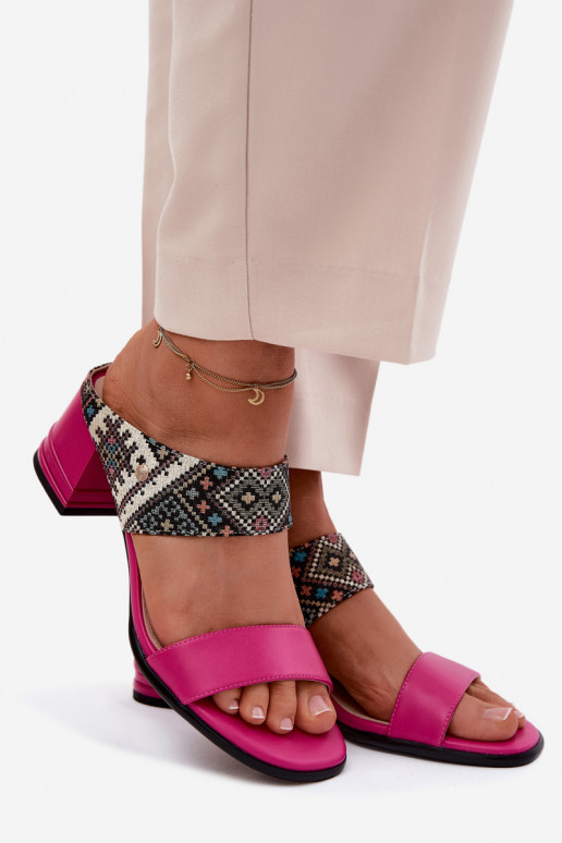 Kožené Vzorované Dámske papuče s podpätkami Máciejka K7522-15 Ružová