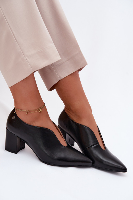 Kožené topánky Dámske s podpätkami Máciejka K7469-01 čierna