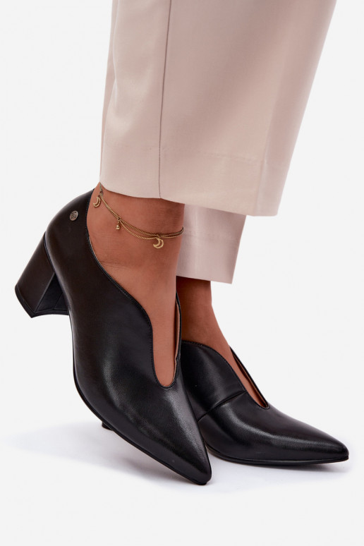 Kožené topánky Dámske s podpätkami Máciejka K7469-01 čierna