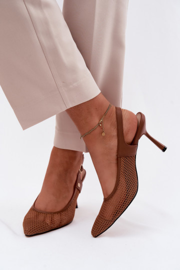 Kožené Prelamované sandále Topánky Dámske s tenkými podpätkami Máciejka K7507-29 Hnedá farba 2