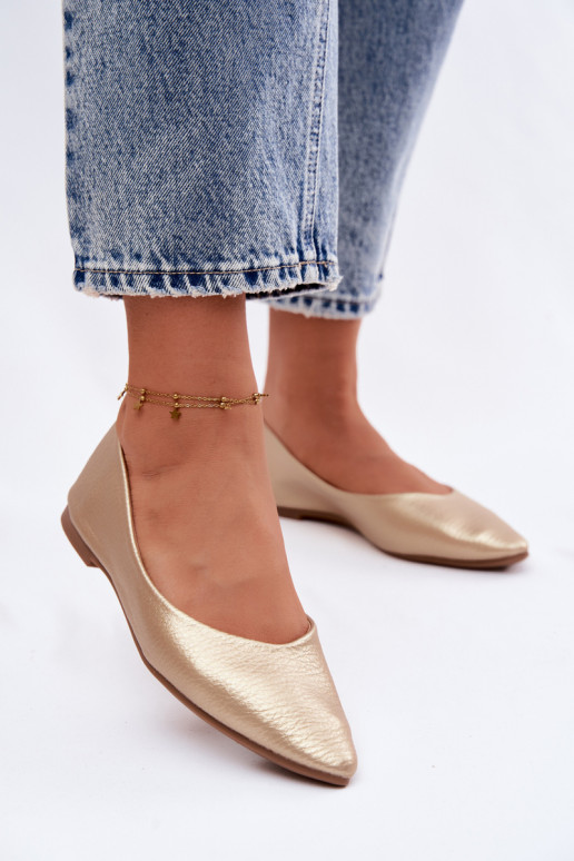 Baleríny z umelej kože farby zlatej Nelisa