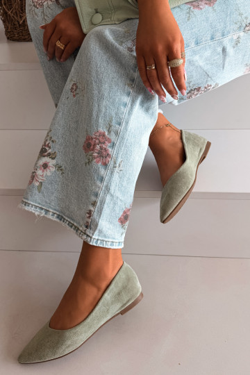 Baleríny ploché z umelého semišu farby zelenej Lelisa