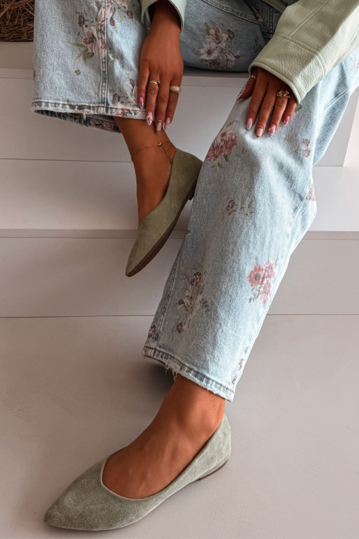 Baleríny ploché z umelého semišu farby zelenej Lelisa