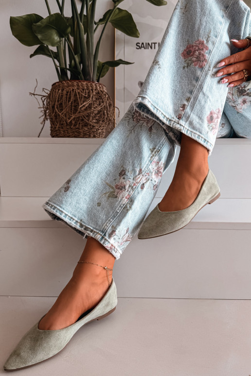 Baleríny ploché z umelého semišu farby zelenej Lelisa