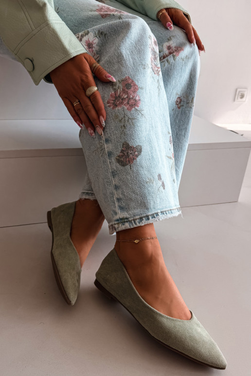 Baleríny ploché z umelého semišu farby zelenej Lelisa