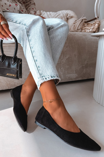 Baleríny ploché z umelého semišu farby čiernej Lelisa