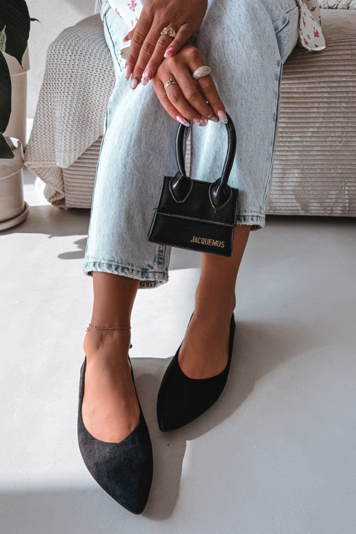 Baleríny ploché z umelého semišu farby čiernej Lelisa