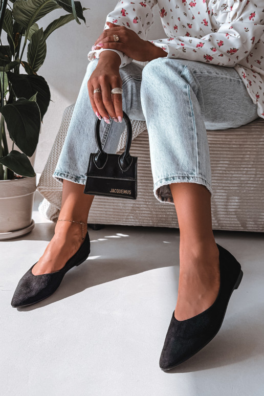 Baleríny ploché z umelého semišu farby čiernej Lelisa