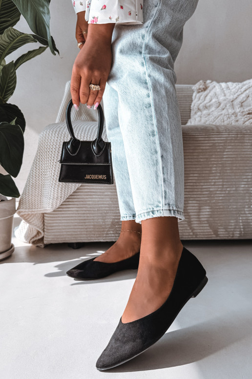 Baleríny ploché z umelého semišu farby čiernej Lelisa