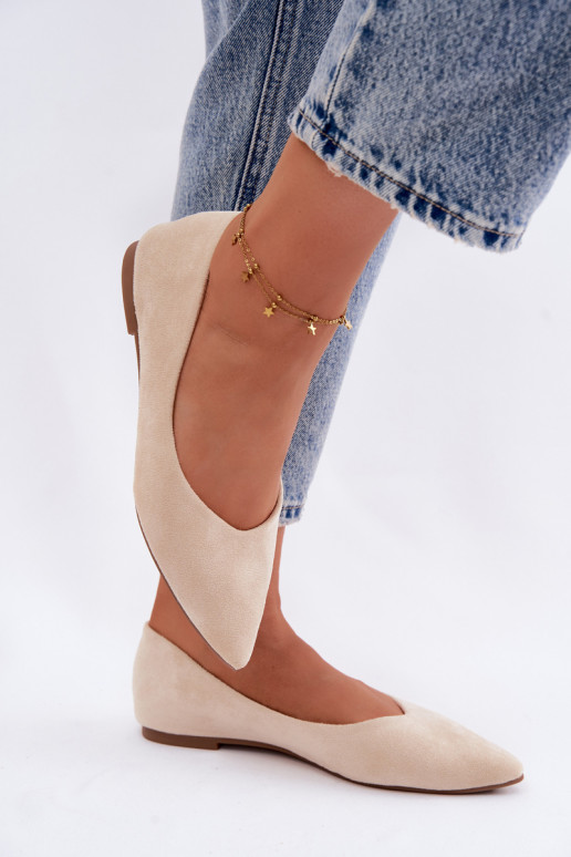 Baleríny ploché z umelého semišu farby pieskovej Lelisa