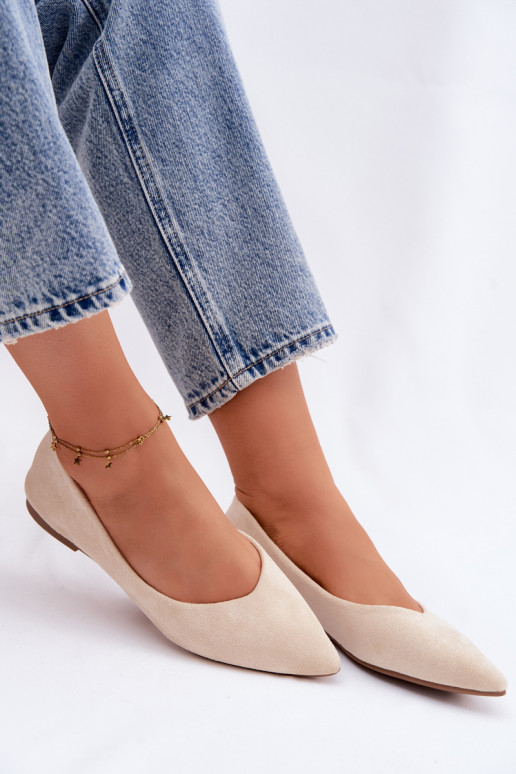 Baleríny ploché z umelého semišu farby pieskovej Lelisa