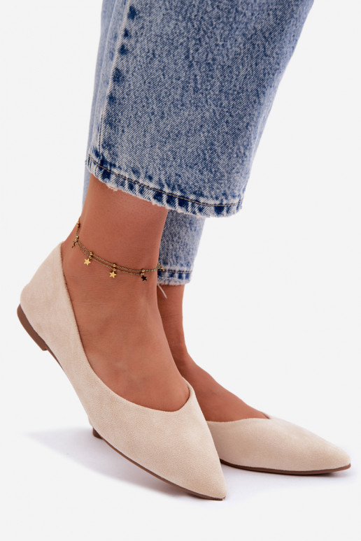 Baleríny ploché z umelého semišu farby pieskovej Lelisa