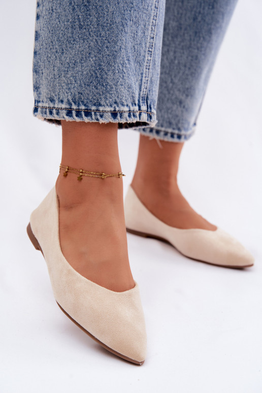 Baleríny ploché z umelého semišu farby pieskovej Lelisa