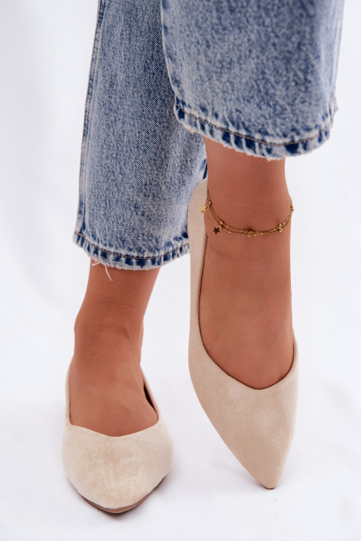 Baleríny ploché z umelého semišu farby pieskovej Lelisa