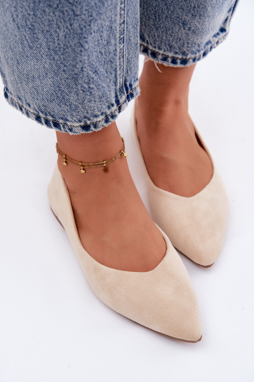 Baleríny ploché z umelého semišu farby pieskovej Lelisa