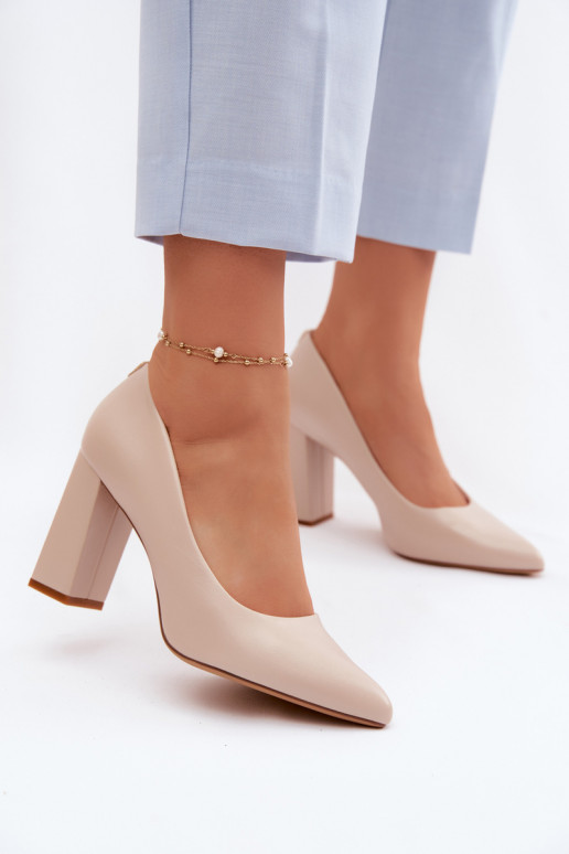 Topánky na podpätku z umelej kože Sergio Leone PB216 farby slonoviny