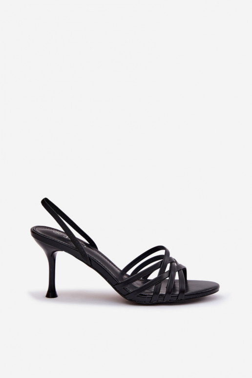 Dámske sandále s tenkými podpätkami S pruhmi čierna Velivelle