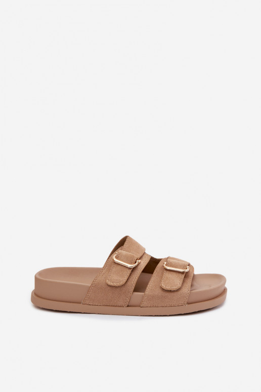 Dámske papuče Ze zlatej farbymi s prackamimi béžová Pelorin