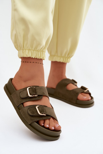 Dámske papuče Ze zlatej farbymi s prackamimi khaki farby Pelorin