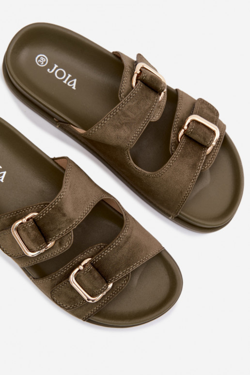 Khaki šľapky so zlatými sponami Pelorin