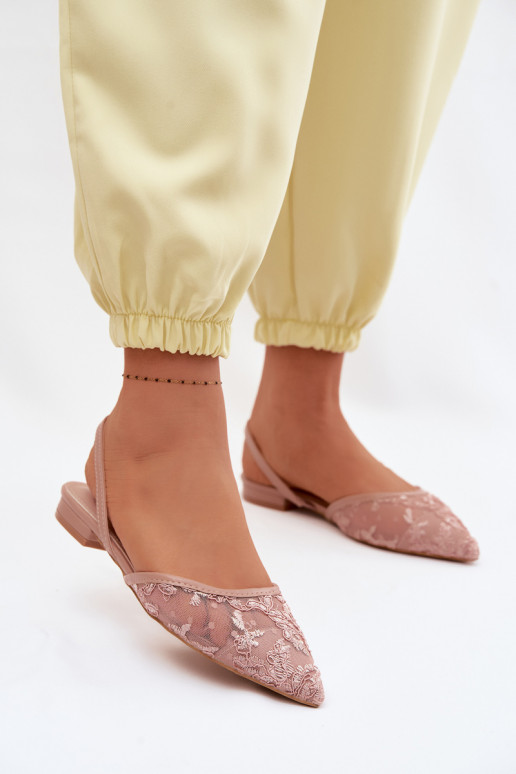 Sieťovina sandále s čipkou so širokými podpätkami Ružová Selissey