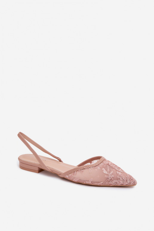 Sieťovina sandále s čipkou so širokými podpätkami Ružová Selissey