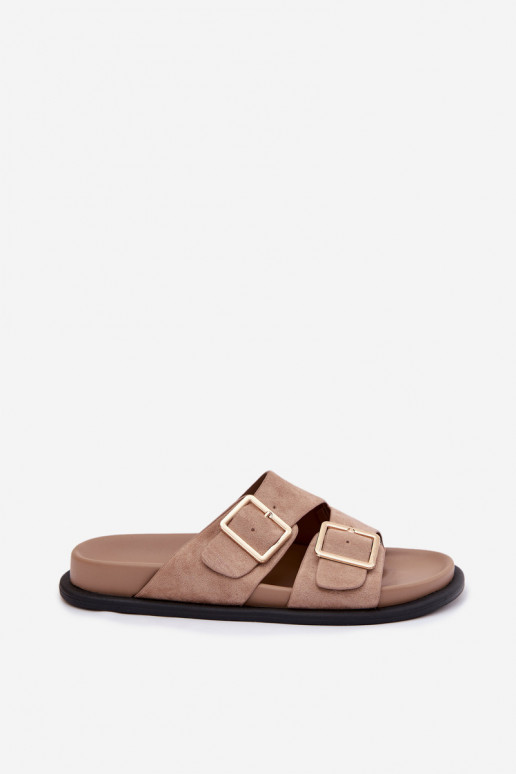 Dámske papučeImitacji zo semišuu zlatej farby s prackami béžová Selissea