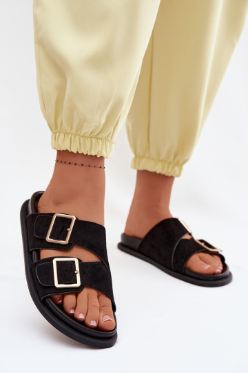 Dámske papučeImitacji zo semišuu zlatej farby s prackami čierna Selissea 2