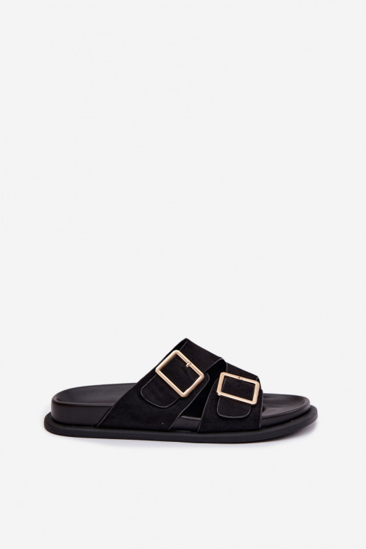 Dámske papučeImitacji zo semišuu zlatej farby s prackami čierna Selissea