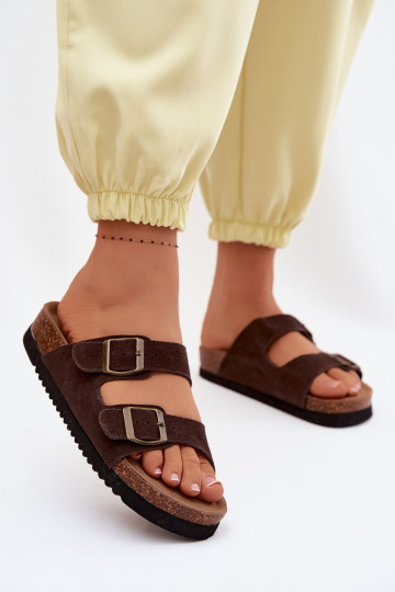 Kožené Dámske semišové papuče s prackami CzekoladoIne Rosaliae