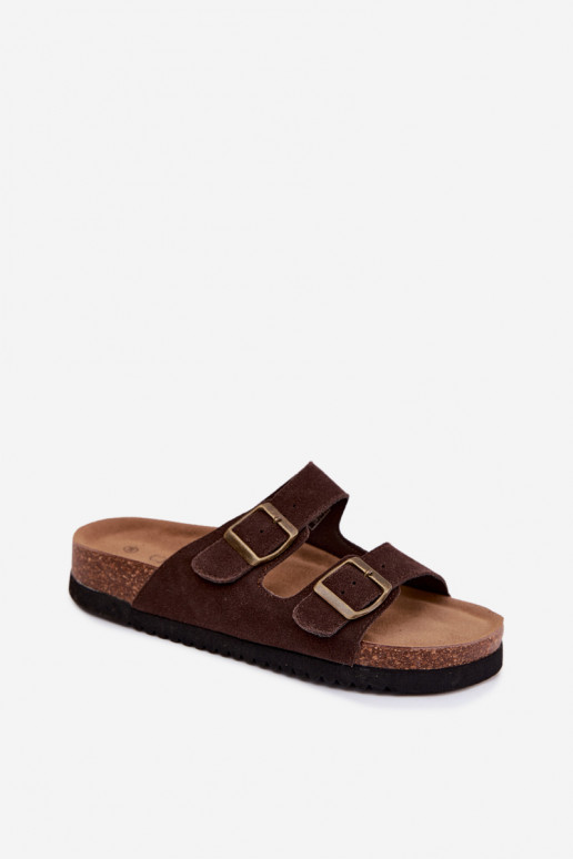 Kožené Dámske semišové papuče s prackami CzekoladoIne Rosaliae