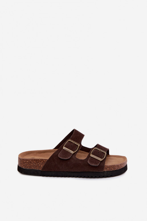 Kožené Dámske semišové papuče s prackami CzekoladoIne Rosaliae