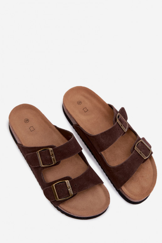 Kožené Dámske semišové papuče s prackami CzekoladoIne Rosaliae