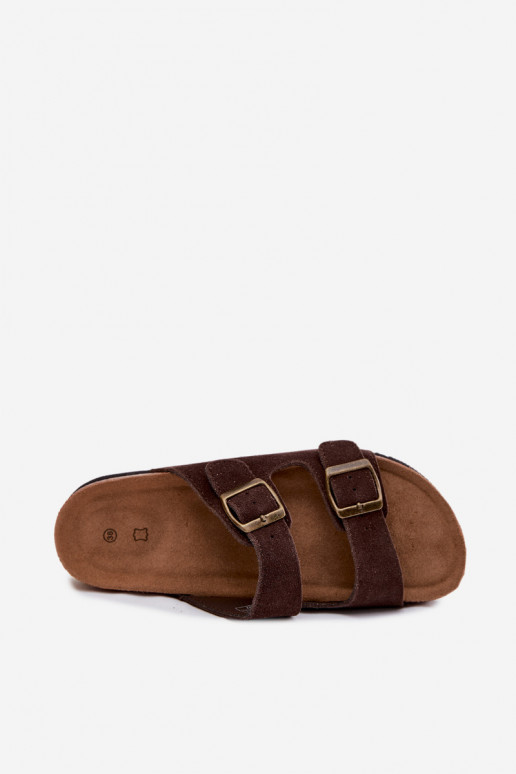 Kožené Dámske semišové papuče s prackami CzekoladoIne Rosaliae