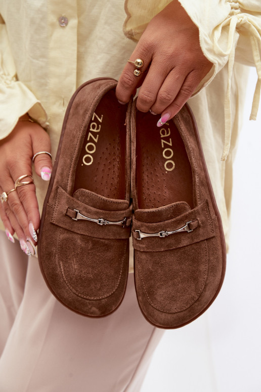 Mokasíny Barefoot zo semišu Zazoo 322 Hnedá farba