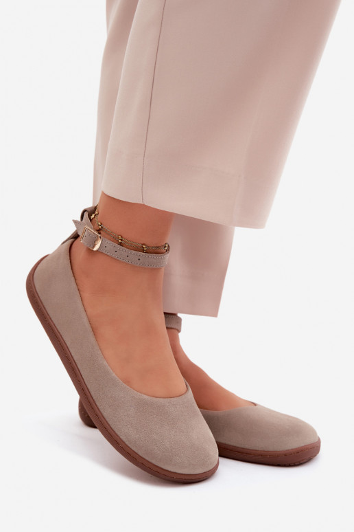 Balerínky BarefootZapnutéturalnego zo semišuu Zazoo 020 farba cappuccino