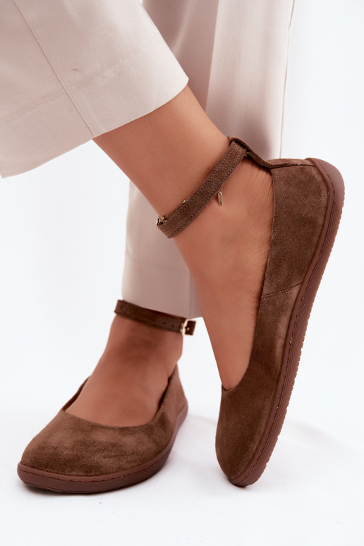 Balerínky BarefootZapnutéturalnego zo semišuu Zazoo 020 Hnedá farba