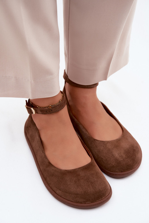 Balerínky BarefootZapnutéturalnego zo semišuu Zazoo 020 Hnedá farba