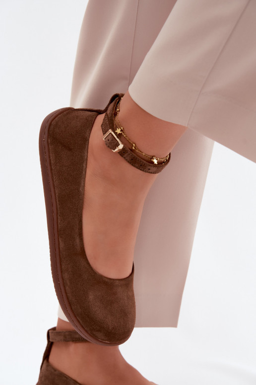 Balerínky BarefootZapnutéturalnego zo semišuu Zazoo 020 Hnedá farba