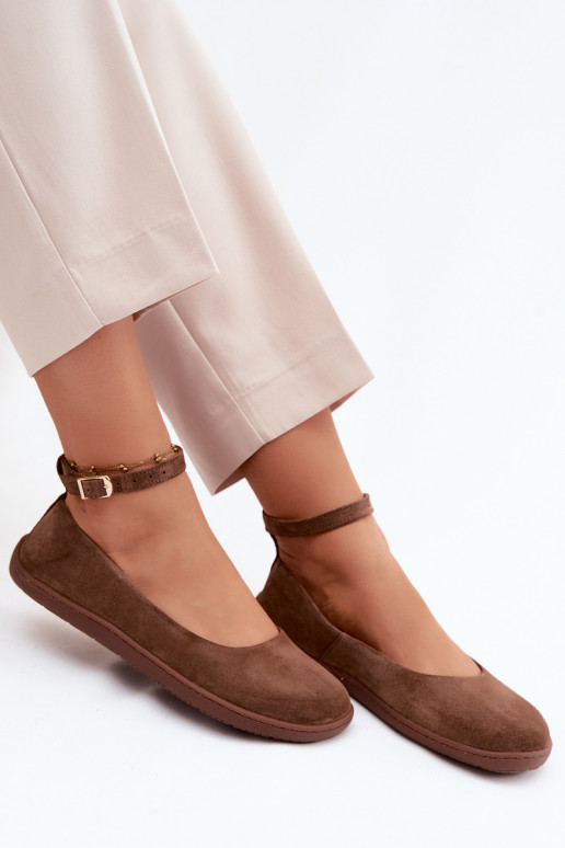 Balerínky BarefootZapnutéturalnego zo semišuu Zazoo 020 Hnedá farba