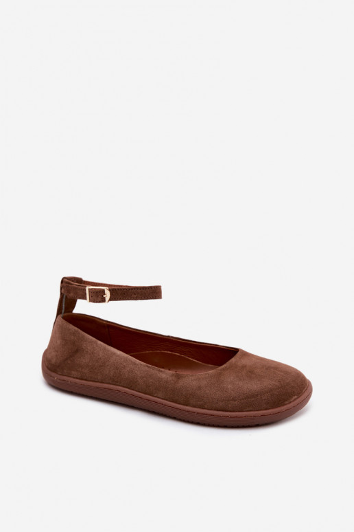 Zamszové barefoot baleríny Zazoo 020, hnedá farba