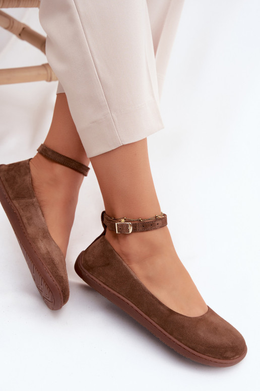 Balerínky BarefootZapnutéturalnego zo semišuu Zazoo 020 Hnedá farba